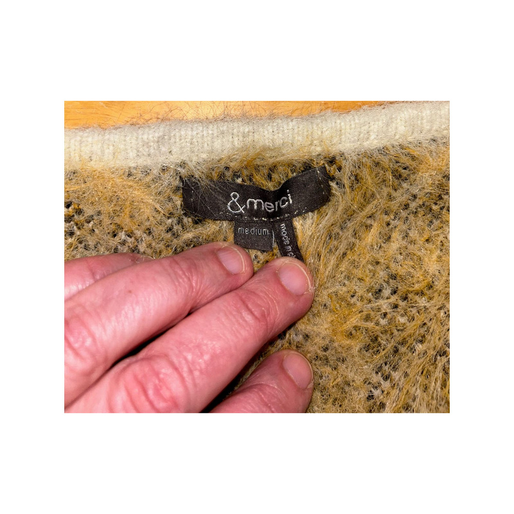 & Merci Boho Mustard Cheetah Print Fuzzy Cardigan Sweater Size Medium - Picture 3 of 8